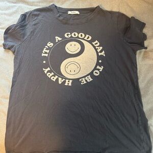 Gray Graphic Tee with Smiley Yin Yang